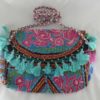 Bolsa indiana banjara 100% bordada a mão turquesa