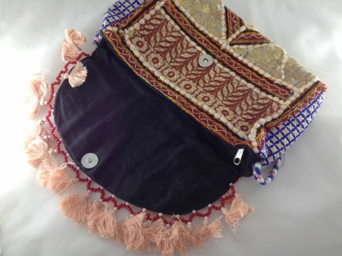 Bolsa indiana banjara 100% bordada a mão rosa