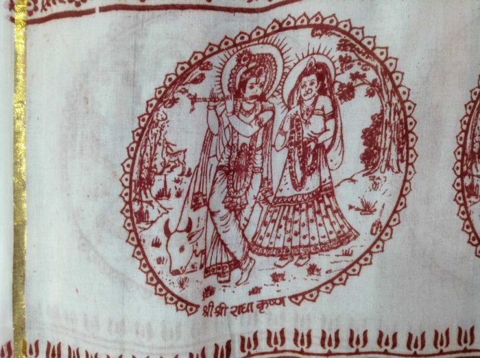 Chadar (manto de oração) indiano - estampa de Radha e Krishna