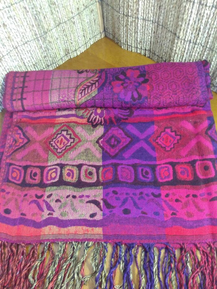 Manta indiana de lã dupla face (retangular) - roxo e pink