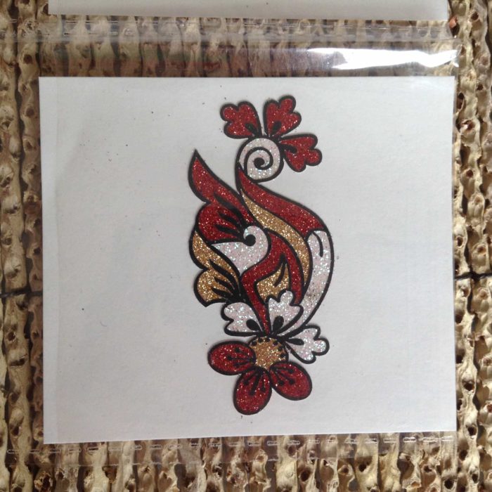 Tatuagem adesiva Jewels indiana com glitter  (floral vermelho)