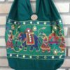Bolsa indiana estilo saco com bordado de elefante (cor verde)