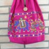 Bolsa indiana estilo saco com bordado de elefante (cor pink)