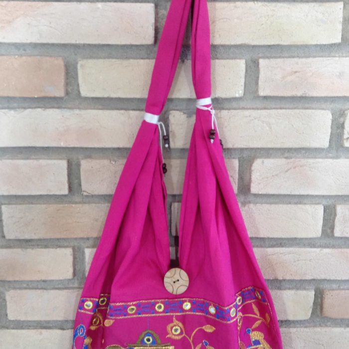 Bolsa indiana estilo saco com bordado de elefante (cor pink)