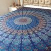 Panô indiano de algodão - Estampa de mandala floral cores frias  (2.30 m x 2.10 m)