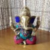 Estátua de Ganesha em bronze com pedras naturais embutidas (12 cm)