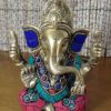 Estátua de Ganesha em bronze com pedras naturais embutidas (12 cm)