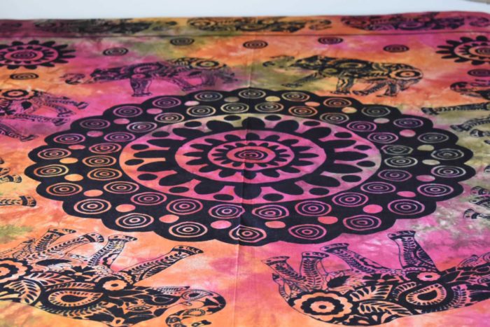 DSC_0103 (5) Panô indiano de algodão - Estampa de mandala com elefantes color (2.30 m x 2.10 m)
