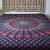 Panô indiano de algodão - Estampa de mandala floral coral e azul  (2.30 x 2.10 m)