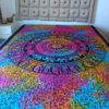 Panô indiano de algodão (colcha) - Estampa de mandala e elefantes (2.05 m x 1,30 m)