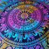 Panô indiano de algodão (colcha) - Estampa de mandala e elefantes (2.05 m x 1,30 m)
