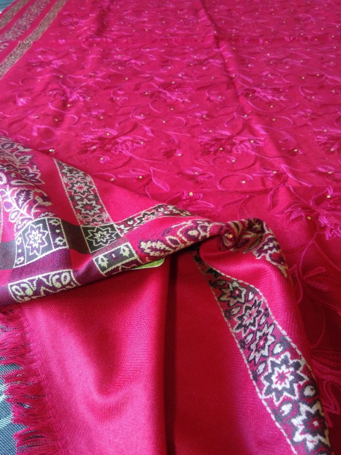 Pashimina de cashmere com bordados florais (100% artesanal) - Vermelho