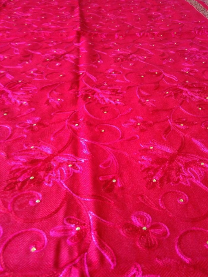 Pashimina de cashmere com bordados florais (100% artesanal) - Vermelho