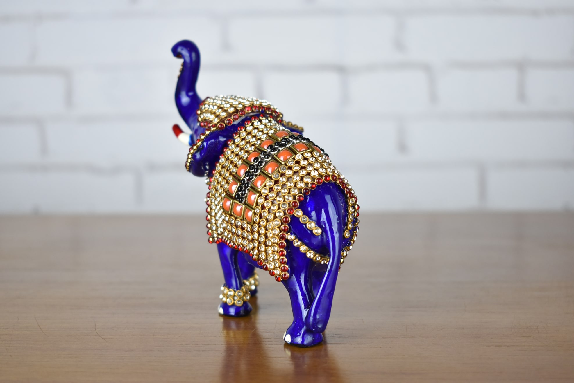 Elefante de metal esmaltado com técnica cloisonné e pedrarias azul foto 4
