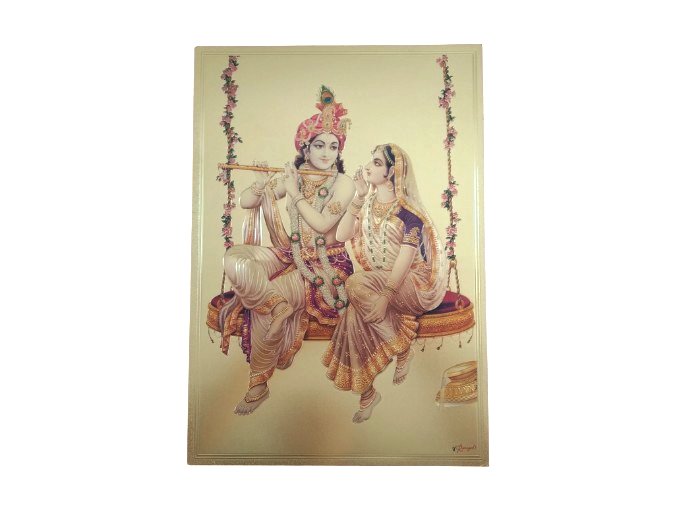 Folha laminada dourada para enquadrar e pendurar – Radha e Krishna III (30 x 21 cm)