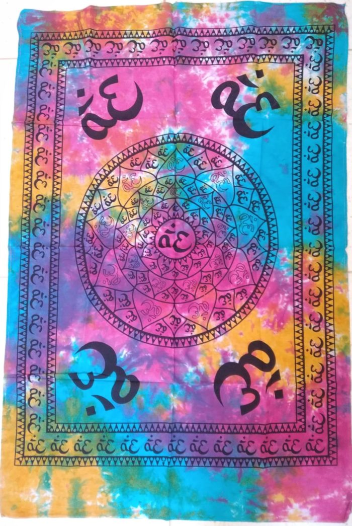 Painel de tecido de Mandala de OM com técnica Batik