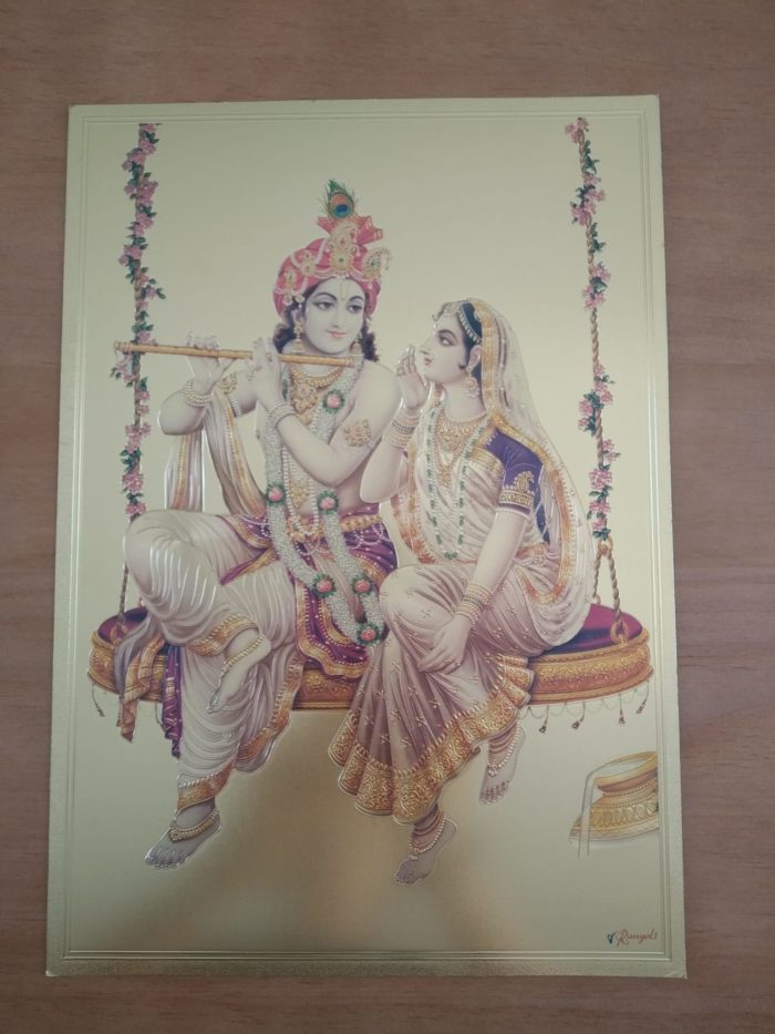 Folha laminada dourada para enquadrar e pendurar - Radha e Krishna III (30 x 21 cm)