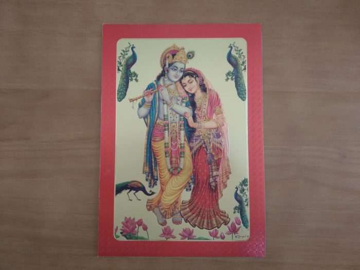 Folha laminada dourada para enquadrar e pendurar - Radha e Krishna VI (30 x 21 cm)