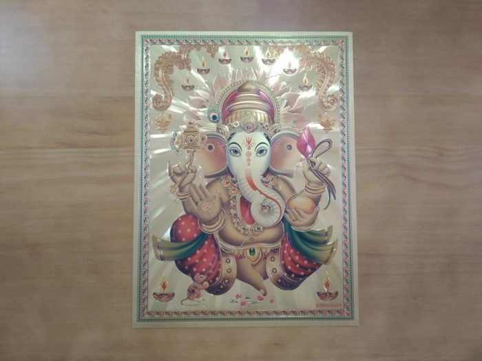 Folha laminada dourada para enquadrar e pendurar - Ganesha I (40 x 31 cm)