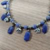 Tornozeleira indiana de pedra natural Lápis-Lazuli com berloques de elefantes