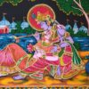 Painel grande clássico de deidade hindu paisagem - Radha e Krishna