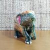 Elefante indiano de madeira pintado a mão verde e dourado