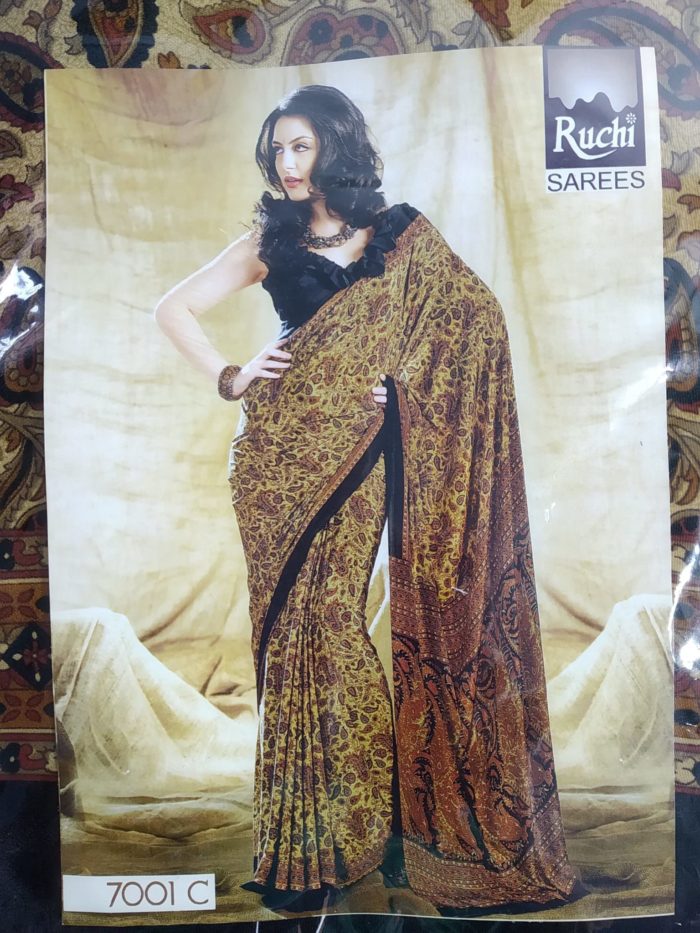 Sari indiano de seda com estampa de arabescos tons terrosos