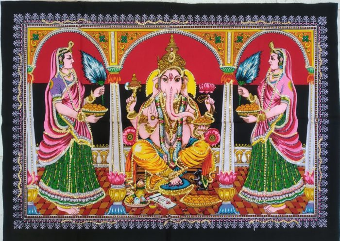 Painel grande clássico de deidade hindu paisagem - Ganesha em banquete