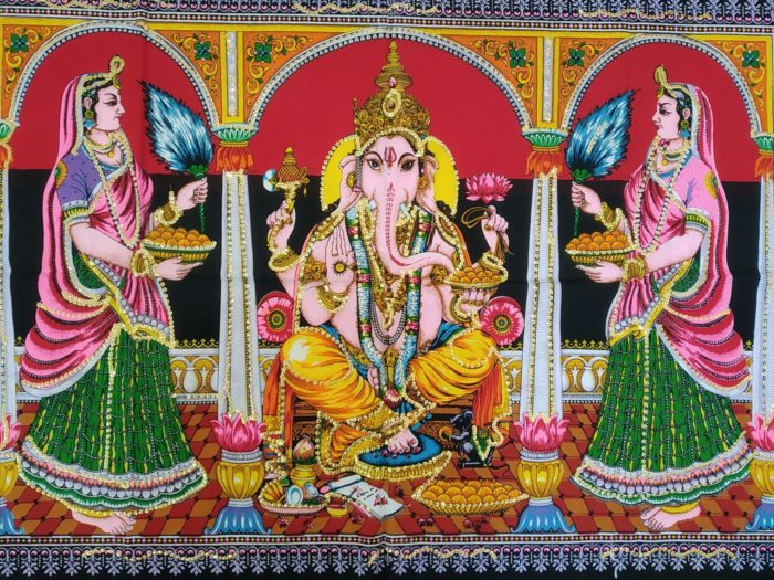 Painel grande clássico de deidade hindu paisagem - Ganesha em banquete