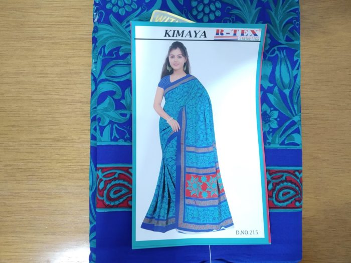 Sari indiano com estampa de arabescos - verde água e azul
