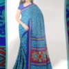 Sari indiano com estampa de arabescos - verde água e azul