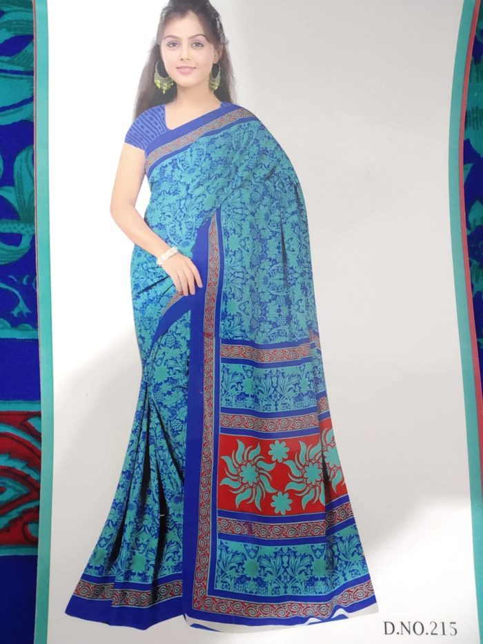 Sari indiano com estampa de arabescos - verde água e azul