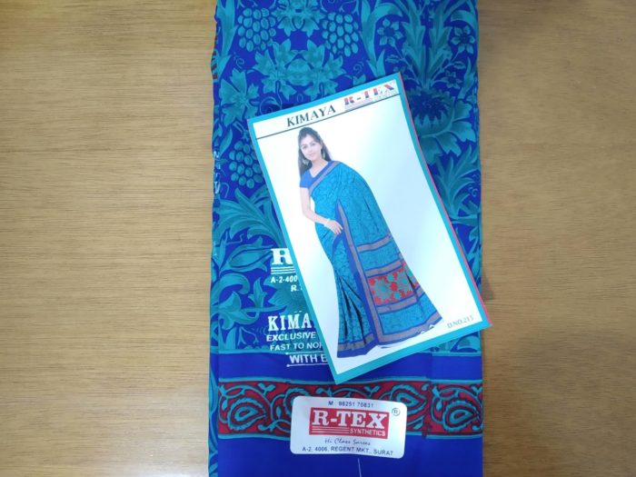 Sari indiano com estampa de arabescos - verde água e azul