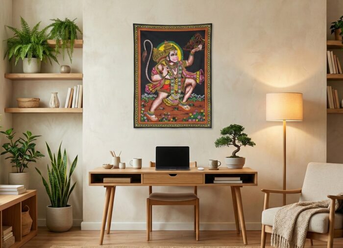 Painel grande clássico de deidade hindu paisagem - Hanuman