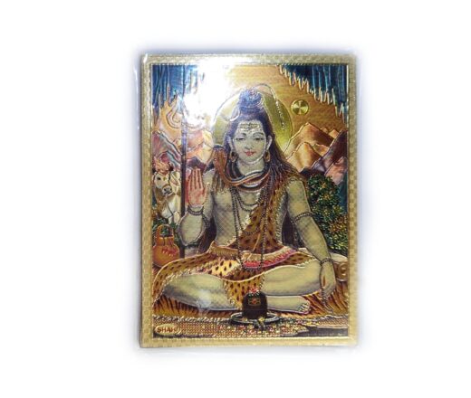 Ímã de geladeira dourado com Shiva e paisagem com lingam