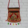 Bolsa indiana de veludo bordado de elefante com tassel colorido - vermelha