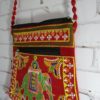 Bolsa indiana de veludo bordado de elefante com tassel colorido - vermelha
