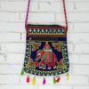 Bolsa indiana de veludo bordado de elefante com tassel colorido - azul marinho