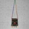 Bolsa indiana de veludo bordado de elefante com tassel colorido - azul marinho