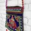 Bolsa indiana de veludo bordado de elefante com tassel colorido - azul marinho