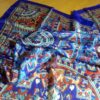 Lenço indiano de seda 100% estampado de elefantes azul