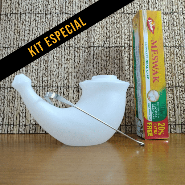 kit Ayurveda de limpeza com raspador de inox