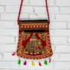 Bolsa indiana de veludo bordado de elefante com tassel colorido - vermelha