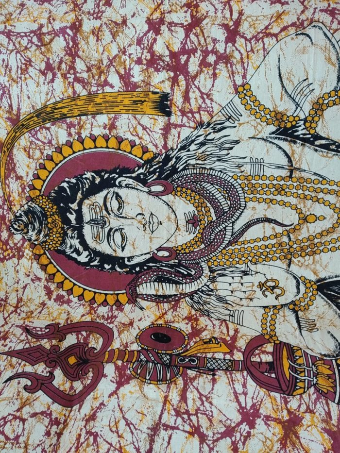 Panô indiano de algodão solteiro estampa de Shiva preto e creme