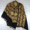 Xale indiano de lã 100% com bordado estilo Kashmir floral preto e dourado