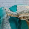 IMG_20190617_183338 Sari indiano luxo da marca Surya Saree verde água e dourado floral
