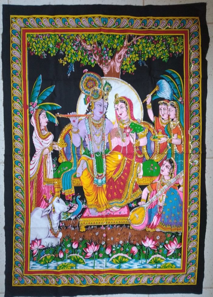 Painel de tecido de Radha e Krishna