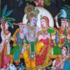 Painel grande clássico de deidade hindu Radha e Krishna com as Gopis