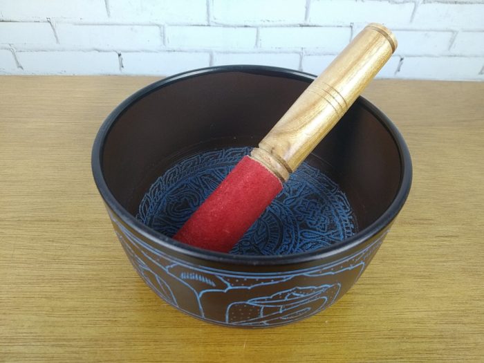 Tigela tibetana ou sino tibetano com 4 ligas de metal 15 cm de Buda