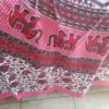 Panô indiano de algodão estampa de elefantes vermelho e rosa